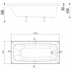 Baignoire Droite|Sanitaire Pack Baignoire POP 150x70 avec tablier façade et retour