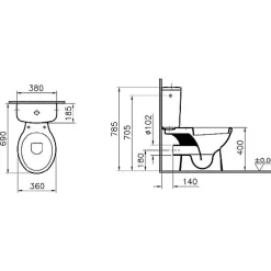 Vitra Pack blanc WC NORMUS complet avec réservoir 3/6L sortie horizontale - - 9780B003-0599