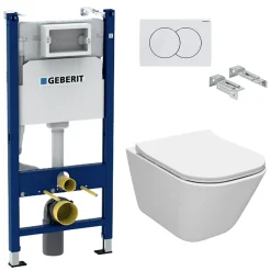 Geberit Pack Bâti-support + WC sans bride Roca Gap + Abattant slim, softclose + Plaque blanche (GAPGEB3)