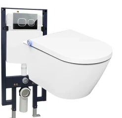 Bernstein Pack Bâti-support G3008 + Toilettes Japonais céramique, WC lavant japonais - 38,4x59,3x38cm - Basic 1102 - Plaque 4111 Blanc mat