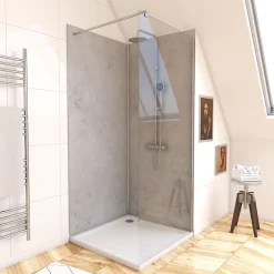 Panneau Mural De Salle De Bains|Galedo Pack de 2 panneaux muraux de salle de bains, gris effet pierre avec profilés chromés, l.90+90 x H.210 x P.0,3 cm, Homestone