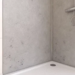 Panneau Mural De Salle De Bains|Galedo Pack de 2 panneaux muraux de salle de bains, gris effet pierre avec profilés chromés, l.90+90 x H.210 x P.0,3 cm, Homestone