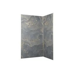 Galedo Pack de 2 panneaux muraux de salle de bains, gris et doré effet pierre avec profilés dorés, l.120+90 x H.210 x P.0,3 cm, Homestone