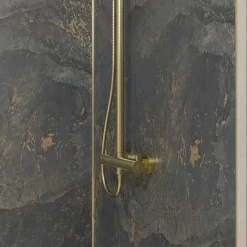 Galedo Pack de 2 panneaux muraux de salle de bains, gris et doré effet pierre avec profilés dorés, l.120+90 x H.210 x P.0,3 cm, Homestone