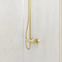 Panneau Mural De Salle De Bains|Galedo Pack de 2 panneaux muraux de salle de bains, blanc effet pierre avec profilés dorés, l.120+90 x H.210 x P.0,3 cm, Homestone