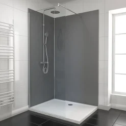 Galedo Pack de 2 panneaux muraux de salle de bains, gris foncé avec profilés chromés, l.120+90 x H.210 x P.0,3 cm, Alucolors