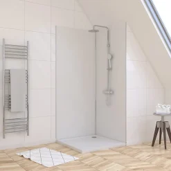 Galedo Pack de 2 panneaux muraux de salle de bains, blanc avec profilés chromés, l.90+90 x H.210 x P.0,3 cm, Alucolors