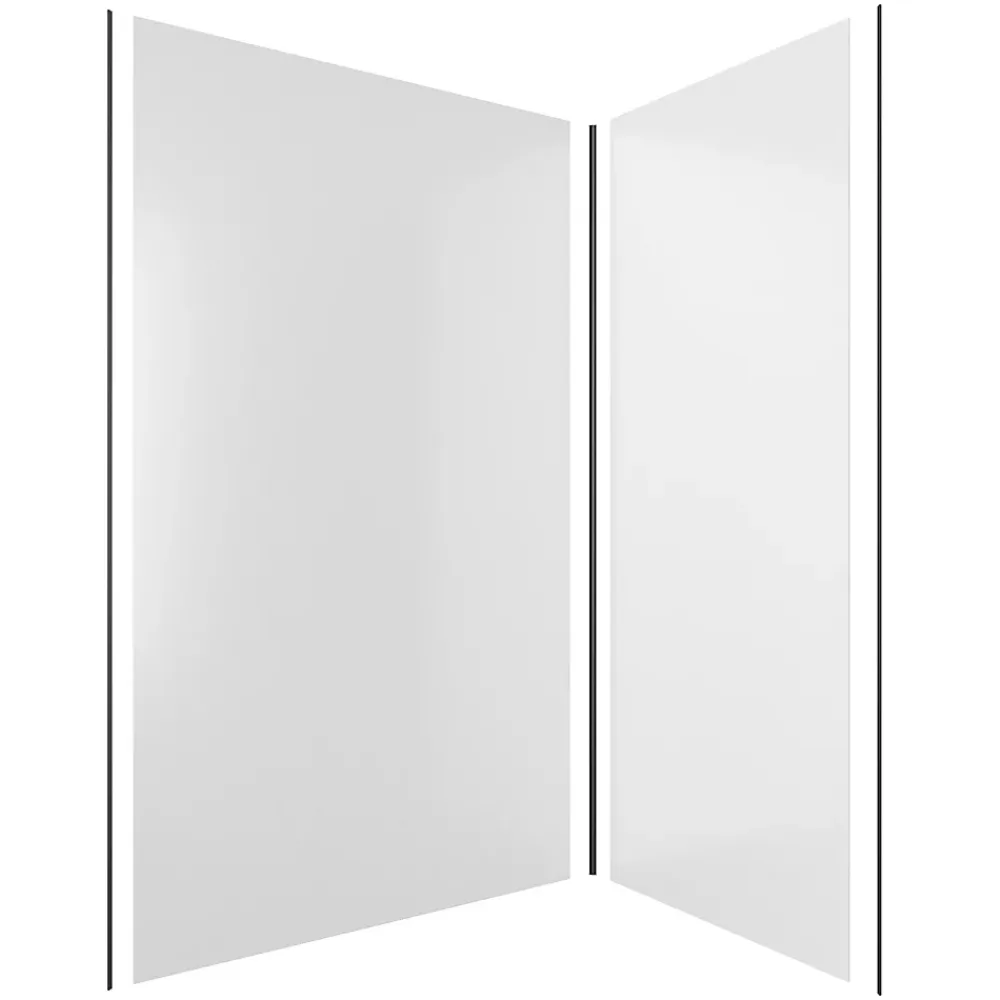 Panneau Mural De Salle De Bains|Galedo Pack de 2 panneaux muraux de salle de bains, blanc avec profilés noirs, l.120+90 x H.210 x P.0,3 cm, Alucolors