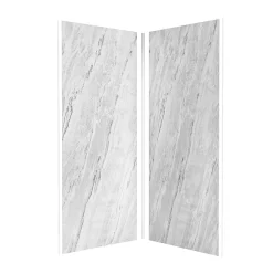 Panneau Mural De Salle De Bains|Galedo Pack de 2 panneaux muraux de salle de bains, gris effet marbre avec profilés chromés, l.90+90 x H.210 x P.0,3 cm, Homestone