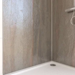 Panneau Mural De Salle De Bains|Galedo Pack de 2 panneaux muraux de salle de bains, marron effet pierre avec profilés chromés, l.90+90 x H.210 x P.0,3 cm, Homestone