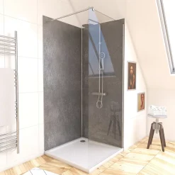 Panneau Mural De Salle De Bains|Galedo Pack de 2 panneaux muraux de salle de bains, gris foncé effet pierre avec profilés chromés, l.90+90 x H.210 x P.0,3 cm, Homestone