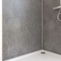 Panneau Mural De Salle De Bains|Galedo Pack de 2 panneaux muraux de salle de bains, gris foncé effet pierre avec profilés chromés, l.90+90 x H.210 x P.0,3 cm, Homestone