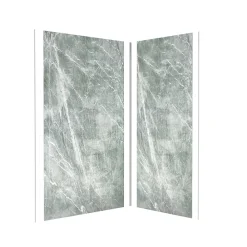 Panneau Mural De Salle De Bains|Galedo Pack de 2 panneaux muraux de salle de bains, vert effet pierre avec profilés chromés, l.120+90 x H.210 x P.0,3 cm, Homestone