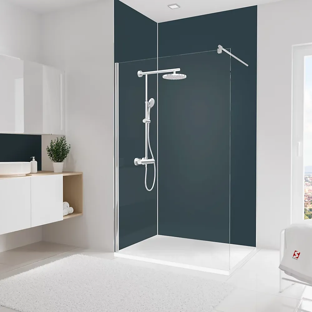 Panneau Mural De Salle De Bains|Schulte Pack de 2 panneaux muraux de salle de bain l.120+90 x H.255 cm, anthracite, DecoDesign