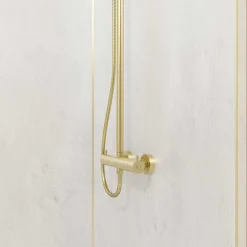 Panneau Mural De Salle De Bains|Galedo Pack de 2 panneaux muraux de salle de bains, blanc effet pierre avec profilés dorés, l.90+90 x H.210 x P.0,3 cm, Homestone