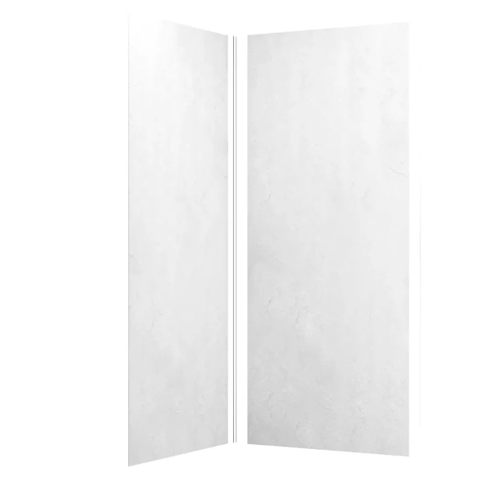 Galedo Pack de 2 panneaux muraux de salle de bains, blanc effet pierre avec profilés chromés, l.90+90 x H.210 x P.0,3 cm, Homestone