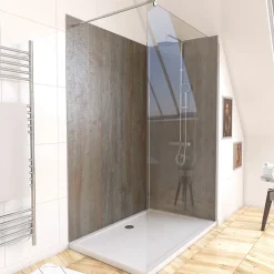 Panneau Mural De Salle De Bains|Galedo Pack de 2 panneaux muraux de salle de bains, marron effet bois avec profilés chromés, l.120+90 x H.210 x P.0,3 cm, Homestone