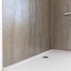 Panneau Mural De Salle De Bains|Galedo Pack de 2 panneaux muraux de salle de bains, marron effet bois avec profilés chromés, l.120+90 x H.210 x P.0,3 cm, Homestone
