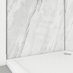 Panneau Mural De Salle De Bains|Galedo Pack de 2 panneaux muraux de salle de bains, blanc effet marbre avec profilés noirs, l.90+90 x H.210 x P.0,3 cm, Homestone
