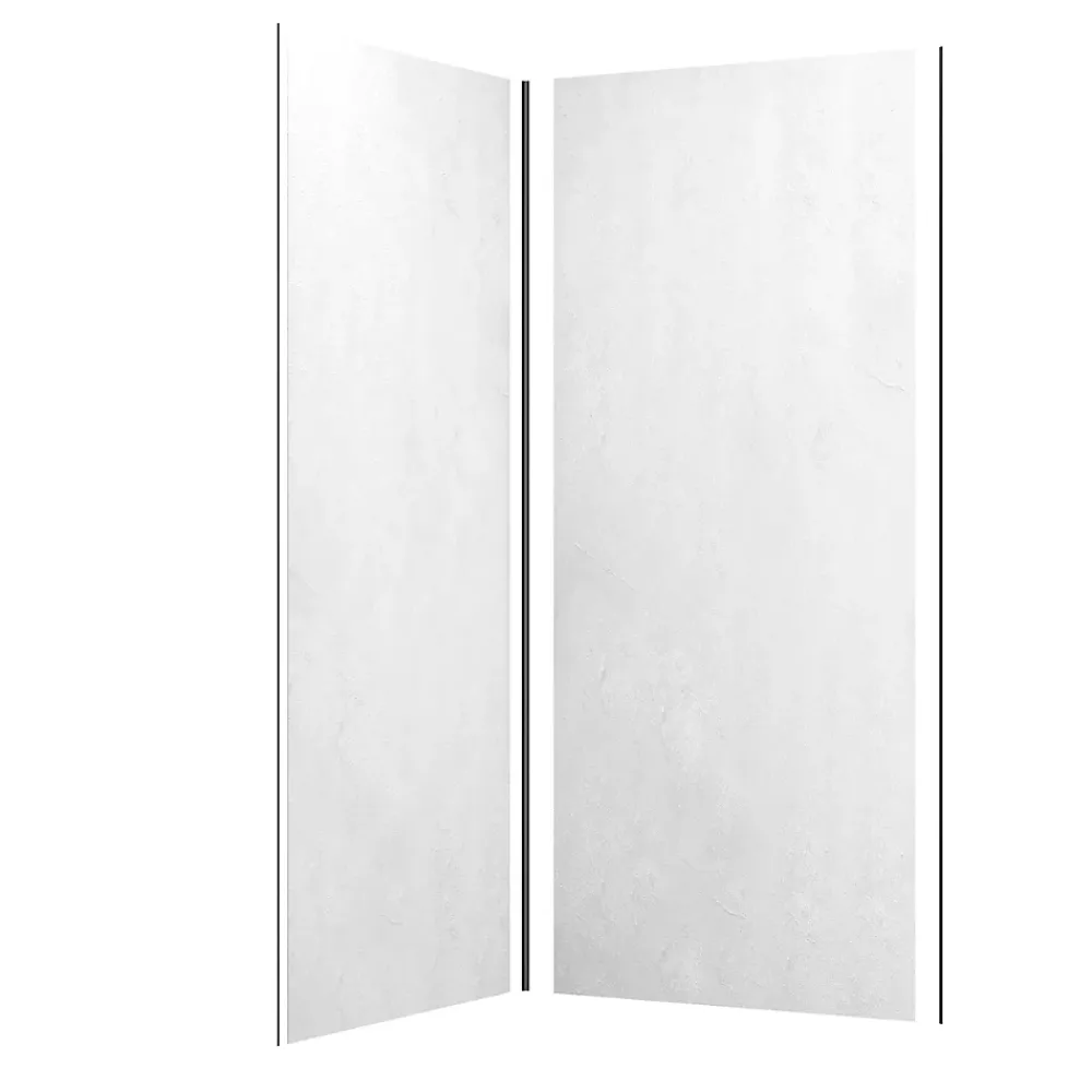 Galedo Pack de 2 panneaux muraux de salle de bains, blanc effet pierre avec profilés noirs, l.90+90 x H.210 x P.0,3 cm, Homestone