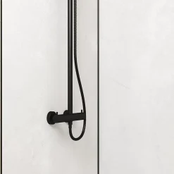 Galedo Pack de 2 panneaux muraux de salle de bains, blanc effet pierre avec profilés noirs, l.90+90 x H.210 x P.0,3 cm, Homestone