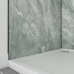 Galedo Pack de 2 panneaux muraux de salle de bains, vert effet pierre avec profilés noirs, l.90+90 x H.210 x P.0,3 cm, Homestone