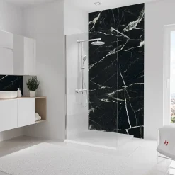 Panneau Mural De Salle De Bains|Schulte Pack de 2 panneaux muraux de salle de bains l.100 x H.255 cm, effet marbre noir et vert, DécoDesign Softtouch