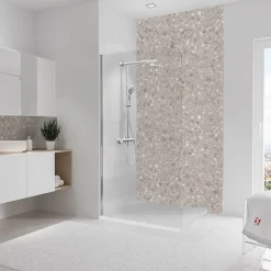 Panneau Mural De Salle De Bains|Schulte Pack de 2 panneaux muraux de salle de bains l.100 x H.210 cm, effet terrazzo greige, DécoDesign Softtouch