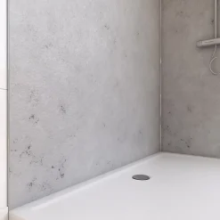 Galedo Pack de 2 panneaux muraux de salle de bains, gris effet pierre avec profilés chromés, l.120+90 x H.210 x P.0,3 cm, Homestone