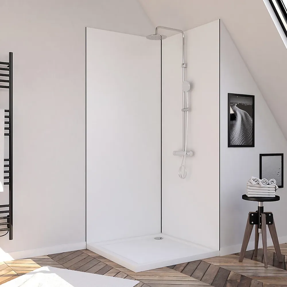 Panneau Mural De Salle De Bains|Galedo Pack de 2 panneaux muraux de salle de bains, blanc avec profilés noirs, l.90+90 x H.210 x P.0,3 cm, Alucolors