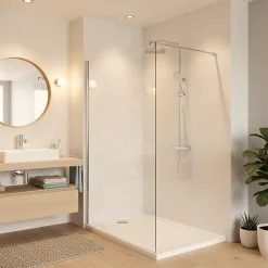 Receveur De Douche|Swiss Aqua Technologies Pack Douche Complet : Paroi Walk-In 120x200 Chrome + Colonne SAT 3 Jets + Receveur Marbre Coulé Blanc 120x90 (SAT120C7PR129W)
