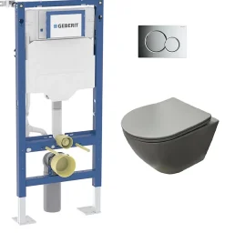 Wc Suspendu|Geberit Pack UP320 + Cuvette sans bride KELOS Flush Gris Clair + Plaque Sigma Chromé Brillant