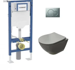 Geberit Pack UP320 + Cuvette sans bride KELOS Flush Gris Clair + Plaque Sigma Chromé Mat