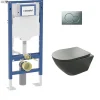Geberit Pack UP320 + Cuvette sans bride KELOS Flush Gris Foncé + Plaque Sigma Blanc