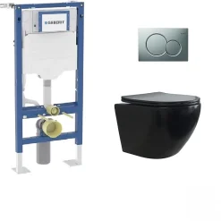 Geberit Pack UP320 + Cuvette sans bride KELOS Noir Flush Mat + Plaque Sigma Chromé Mat