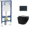 Wc Suspendu|Geberit Pack UP320 + Cuvette sans bride KELOS Noir Flush Mat + Plaque Sigma Noir