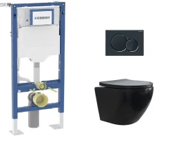 Wc Suspendu|Geberit Pack UP320 + Cuvette sans bride KELOS Noir Flush Mat + Plaque Sigma Noir
