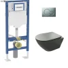 Wc Suspendu|Geberit Pack UP320 + Cuvette sans bride KELOS Flush Gris Foncé + Plaque Sigma Chromé Mat