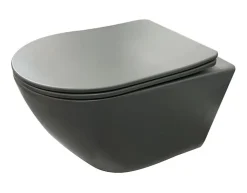 Wc Suspendu|Geberit Pack UP320 + Cuvette sans bride KELOS Flush Gris Foncé + Plaque Sigma Chromé Mat