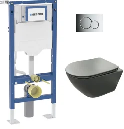 Geberit Pack UP320 + Cuvette sans bride KELOS Flush Gris Foncé + Plaque Sigma Chromé Brillant