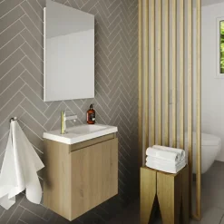 Planète Bain Pack lave mains avec miroir Porto Chêne hamilton - Marque allibert