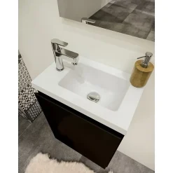Planète Bain Pack lave mains avec miroir Porto Noir brillant - Marque allibert