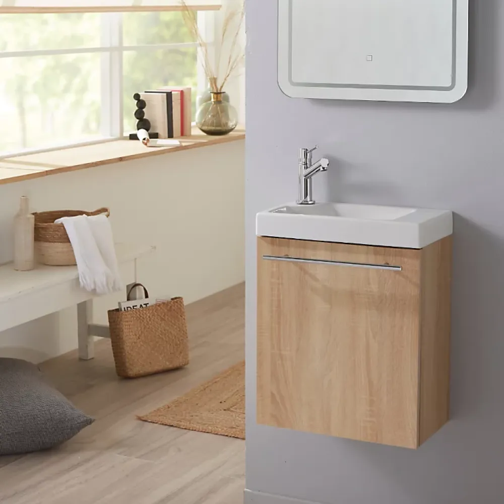 Lave-Mains|Planète Bain Pack lave-mains Décor chêne oak - Robinetterie Eau froide à gauche - L.42.5 X H.52.5 cm - Hamac 2