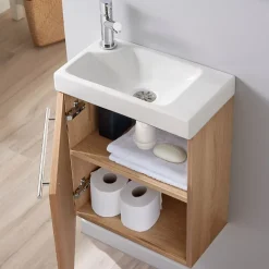 Lave-Mains|Planète Bain Pack lave-mains Décor chêne oak - Robinetterie Eau froide à gauche - L.42.5 X H.52.5 cm - Hamac 2