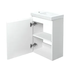Bain-Bain Pack Meuble Lave-main prémonté blanc-Vasque blanche-Robinet chromé- Crochet chromé -