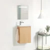 Bain-Bain Pack Meuble Lave-main prémonté bois-Vasque blanche-Robinet chromé- Crochet chromé -