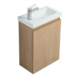 Bain-Bain Pack Meuble Lave-main prémonté bois-Vasque blanche-Robinet chromé- Crochet chromé -
