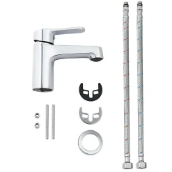 Bain-Bain Pack Meuble Lave-main prémonté bois-Vasque blanche-Robinet chromé- Crochet chromé -