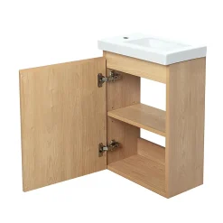 Bain-Bain Pack Meuble Lave-main prémonté bois-Vasque blanche-Robinet noir -