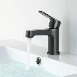 Bain-Bain Pack Meuble Lave-main prémonté bois-Vasque blanche-Robinet noir -
